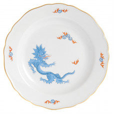 Teller, Ming-Drache, leicht, hellblau, ohne Kante, Goldrand, ø 22 cm