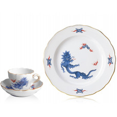 Espressotasse, Ming-Drache, leicht, hellblau, ohne Kante, Goldrand, V 0,1 l