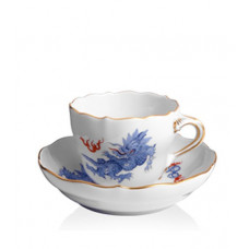 Kaffeetasse m.U., Ming-Drache, leicht, hellblau, ohne Kante, Goldrand, V 0,20 l
