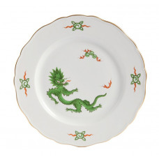 Speiseteller, Ming-Drache, leicht, grün, ohne Kante, Goldrand, ø 28 cm