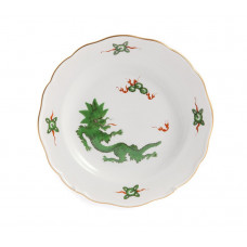 Teller, Ming-Drache, leicht, grün, ohne Kante, Goldrand, ø 14 cm