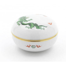 Dose, Ming-Drache, leicht, grün, ohne Kante, Goldrand, ø 13 cm