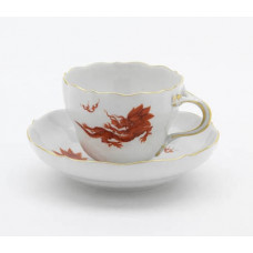 Kaffeetasse m.U., Ming-Drache, leicht, rot, ohne Kante, Goldrand, V 0,20 l
