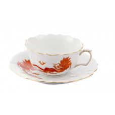 Teetasse m.U., Ming-Drache, leicht, rot, ohne Kante, Goldrand, V 0,20 l