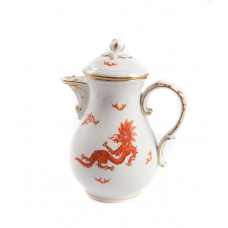 Mokkakanne, Ming-Drache, leicht, rot, ohne Kante, Goldrand, V 0,45 l