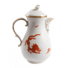 Kaffeekanne, Ming-Drache, leicht, rot, ohne Kante, Goldrand, V 1,20 l