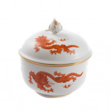 Zuckerdose, Ming-Drache, leicht, rot, ohne Kante, Goldrand, Ø 9 cm