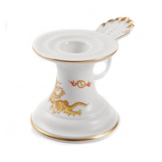 Leuchter, Ming-Drache, leicht, gelb, ohne Kante, Goldrand, H 7 cm