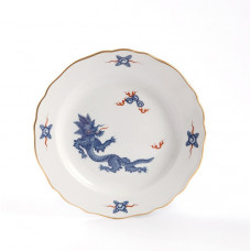 Teller, Ming-Drache, leicht, kobaltblau, ohne Kante, Goldrand, ø 18 cm