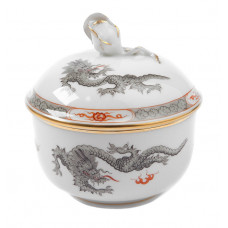 Zuckerdose, Ming-Drache, leicht, schwarz, mit Kante, Goldrand, Ø 9 cm