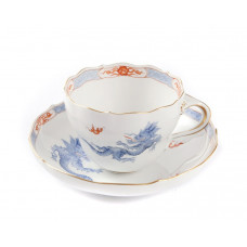 Kaffeetasse m.U., Ming-Drache, leicht, hellblau, mit Kante, Goldrand, V 0,20 l