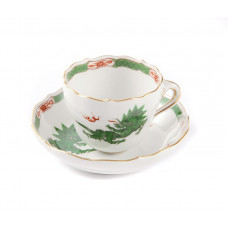 Espressotasse, Ming-Drache, leicht, grün, mit Kante, Goldrand, V 0,1 l