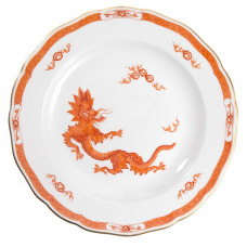 Speiseteller, Ming-Drache, leicht, rot, mit Kante, Goldrand, ø 25 cm
