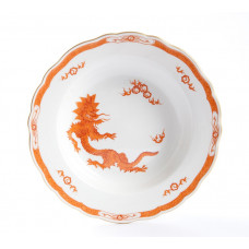 Suppenteller, Ming-Drache, leicht, rot, mit Kante, Goldrand, ø 24 cm