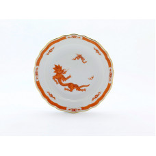 Teller, Ming-Drache, leicht, rot, mit Kante, Goldrand, ø 18 cm