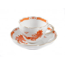 Kaffeetasse m.U., Ming-Drache, leicht, rot, mit Kante, Goldrand, V 0,20 l