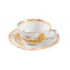 Teetasse m.U., Ming-Drache, leicht, gelb, mit Kante, Goldrand, V 0,20 l