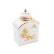 Teedose, Ming-Drache, leicht, gelb, mit Kante, Goldrand, H 9,5 cm