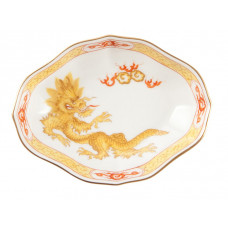 Sch&auml;lchen, Ming-Drache, leicht, gelb, mit Kante, Goldrand, L 8 cm