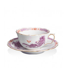 Teetasse m.U., Ming-Drache, leicht, lila, mit Kante, Goldrand, V 0,20 l