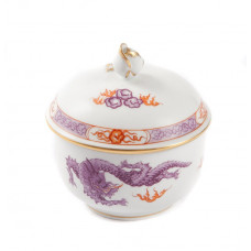 Zuckerdose, Ming-Drache, leicht, lila, mit Kante, Goldrand, ø 7,5 cm