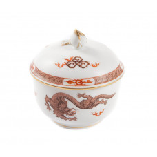 Zuckerdose, Ming-Drache, leicht, braun, mit Kante, Goldrand, ø 7,5 cm