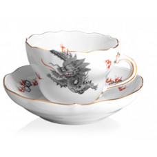 Kaffeetasse m.U., Ming-Drache Style, schwarz, Goldrand, V 0,25 l