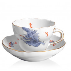 Kaffeetasse m.U., Ming-Drache Style, hellblau, Goldrand, V 0,25 l