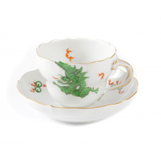 Kaffeetasse m.U., Ming-Drache Style, grün, Goldrand, V 0,25 l