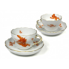 Kaffeetasse m.U., Ming-Drache Style, rot, Goldrand, V 0,25 l