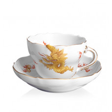 Kaffeetasse m.U., Ming-Drache Style, gelb, Goldrand, V 0,25 l