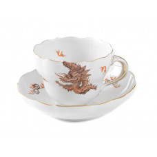 Kaffeetasse m.U., Ming-Drache Style, braun, Goldrand, V 0,25 l