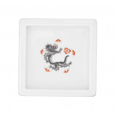 Sch&auml;lchen, Mingdrachen ohne Kante, schwarz, Faden, schwarz und platin, 9 x 9 cm