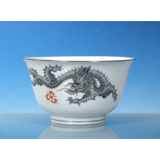 Müslischale, Ming-Drache, ohne Kante, schwarz, Platinrand, L 16 cm
