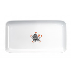 Platte,rechteck., Ming-Drache, Medaillon, ohne Kante, schwarz, L 23 cm