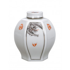 Teedose, Ming-Drache, schwarze Kontur, H 9,5 cm