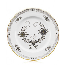 Speiseteller, Indische Malerei 2, mit Kante, schwarz, Goldpunkte, Goldrand, ø 28 cm