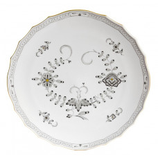 Tortenplatte rund, Indische Malerei 2, mit Kante, schwarz, Goldpunkte, Goldrand, ø 32 cm