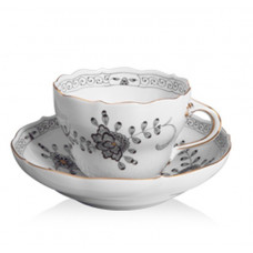 Kaffeetasse m.U., Indische Malerei 2, mit Kante, schwarz, Goldpunkte, Goldrand, V 0,20 l