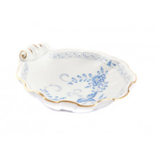 Salzgef&auml;&szlig;, Indische Malerei 2 mit Kante, hellblau, Goldpunkte, Goldrand, L 11 cm