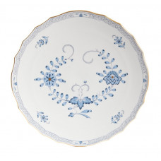 Tortenplatte rund, Indische Malerei 2 mit Kante, hellblau, Goldpunkte, Goldrand, ø 32 cm