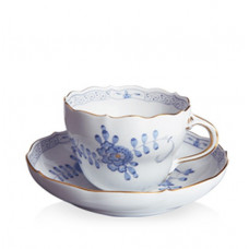 Espressotasse, Indische Malerei 2 mit Kante, hellblau, Goldpunkte, Goldrand, V 0,1 l