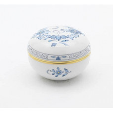 Dose, Indische Malerei 2 mit Kante, hellblau, Goldpunkte, Goldrand, ø 9 cm