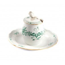 Senfgefäß, Indische Malerei 2 mit Kante, grün, Goldpunkte, Goldrand, V 0,18 l