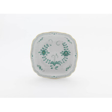 Sch&uuml;ssel, eckig, Indische Malerei 2 mit Kante, gr&uuml;n, Goldpunkte, Goldrand, L 18,5 cm