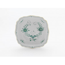 Sch&uuml;ssel, eckig, Indische Malerei 2 mit Kante, gr&uuml;n, Goldpunkte, Goldrand, L 21 cm