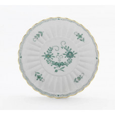 Beilageschale rund,gemuschelt, Indische Malerei 2 mit Kante, grün, Goldpunkte, Goldrand, ø 16,5 cm
