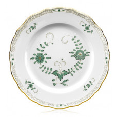 Speiseteller, Indische Malerei 2 mit Kante, grün, Goldpunkte, Goldrand, ø 28 cm