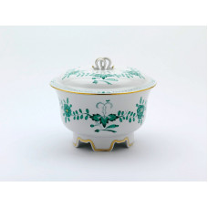 Keksdose, Indische Malerei 2 mit Kante, grün, Goldpunkte, Goldrand, 22 cm