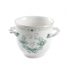 Blumentopf, Indische Malerei 2 mit Kante, grün, Goldpunkte, Goldrand, H 11 cm